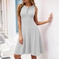 thumbnail image 7 of Oksale Ribbed Knit Dresses for Women Summer Trendy Henley Neck Flowy A Line Dress Cozy Sleeveless Mini Dresses White L, 7 of 7