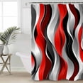thumbnail image 5 of Abstract Wave Line Shower Curtain, 36" x 72", Gray Red Black Stripe Graffiti Waterproof Bathroom Curtain Washable Shower Curtain Set with 12 Hooks, 5 of 6