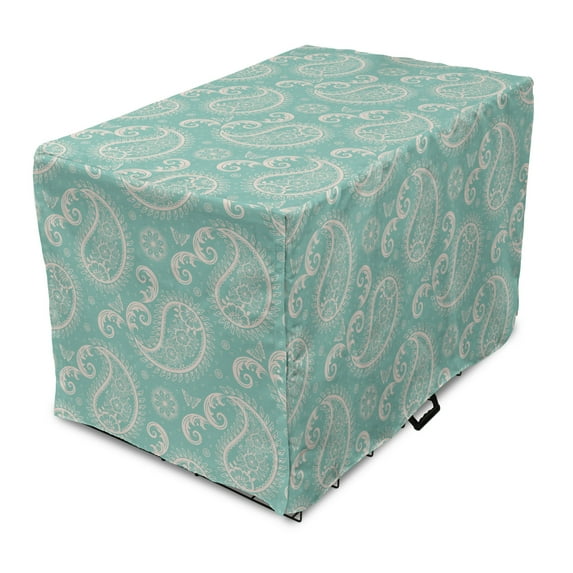 Paisley Dog Crate Cover, Oriental Themed Floral Pattern with Butterflies and Motifs, Easy to Use Pet Kennel Cover Small Dogs Puppies Kittens, 7 Sizes, Pale Teal Pale Tan, by Ambesonne