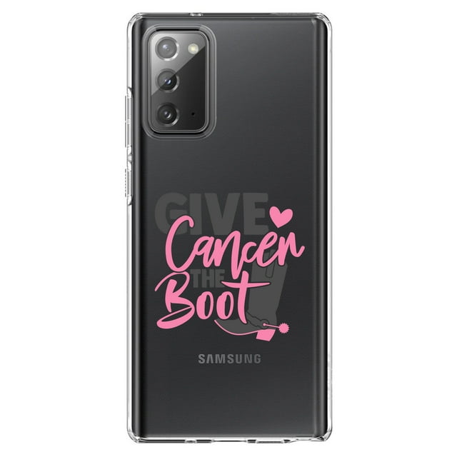 DistinctInk Clear Shockproof Hybrid Case for Samsung Galaxy Note 20 (6.7" Screen) - TPU Bumper Acrylic Back Tempered Glass Screen Protector - Give Cancer the Boot - Cowboy Spurs