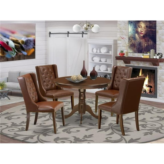 5 Piece Hartland Dinette Room Set - Mahogany & Brown