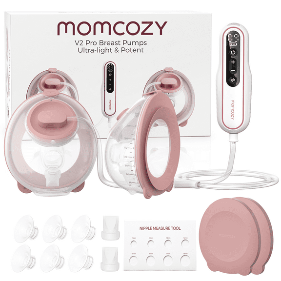 Momcozy Hands-Free Breast Pump V2 Pro Hospital-Grade, Portable Wearable Pump, Upgraded Electric Pump with 3 Rhythms, 15 Levels, Cozy Red