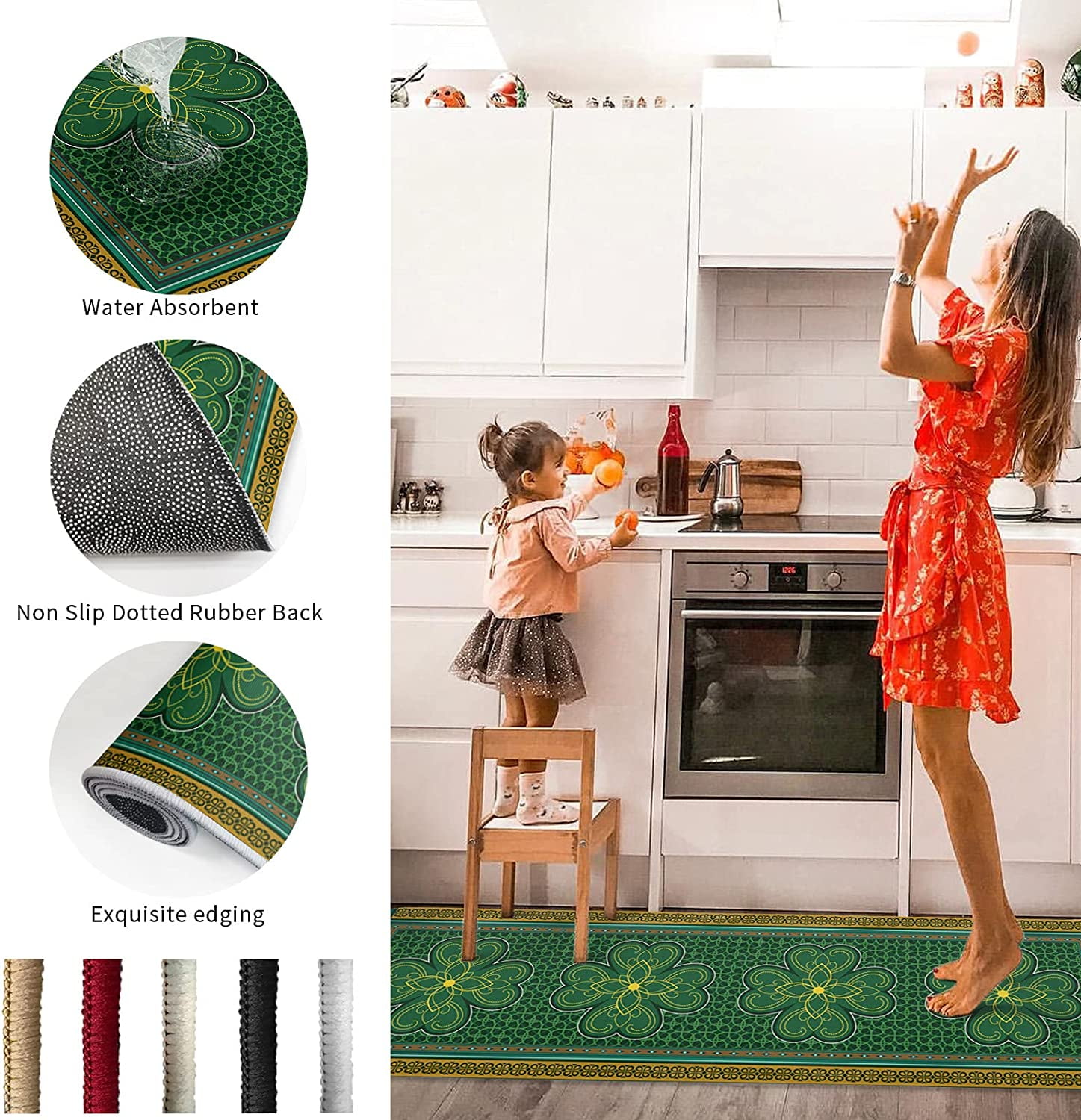 St. Patrick''s Day Kitchen Rugs and Mats, Irish Traditional Shamrock Floor Doormat Washable Comfort Runner Carpet 2 Piece Non-Slip Rubber Backed Area Rugs for Indoor Decor Classic Celtic Lucky Clover