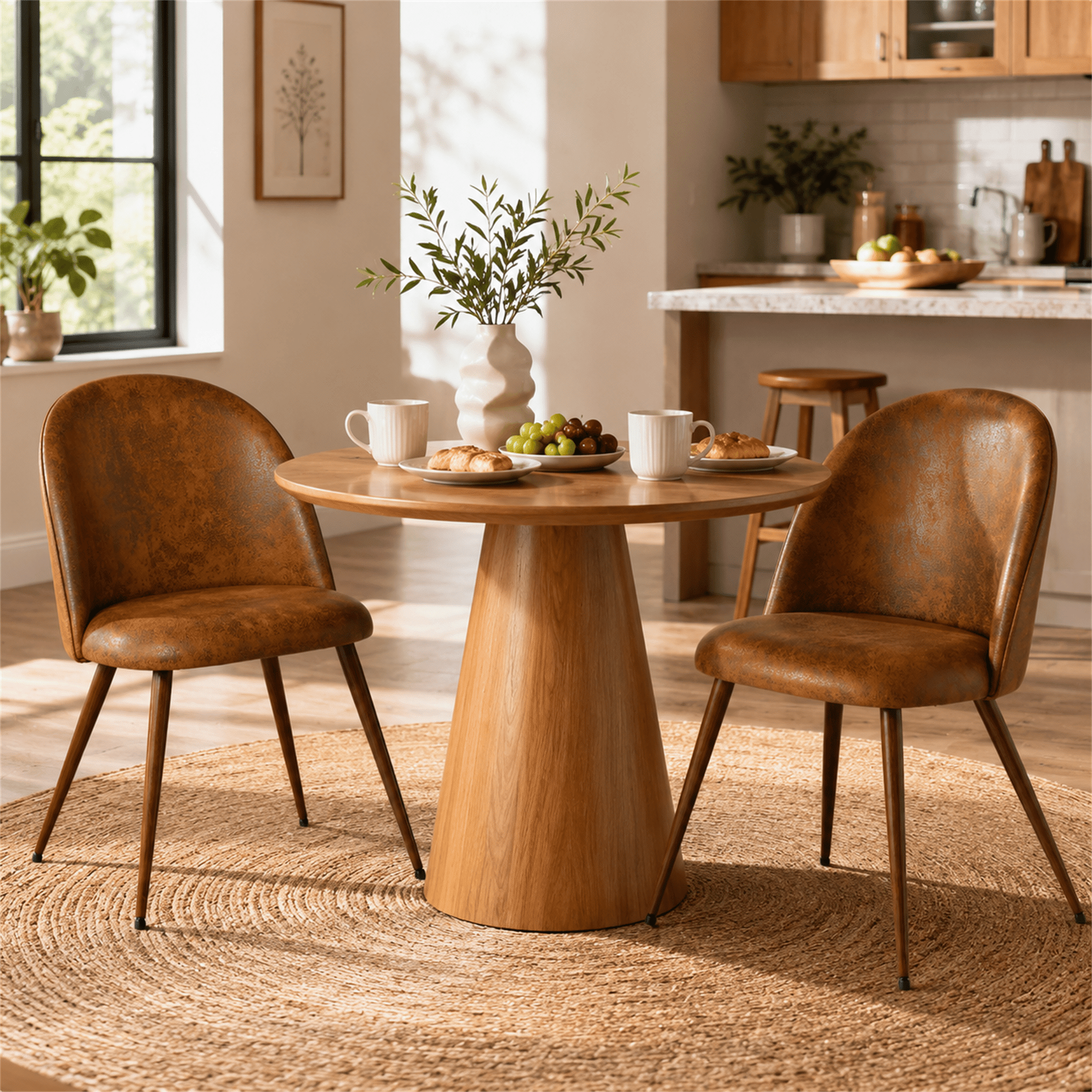 Homy Casa Set of 2 Brown Suede Upholstered Dining Chairs with Curved Back for Kitchen