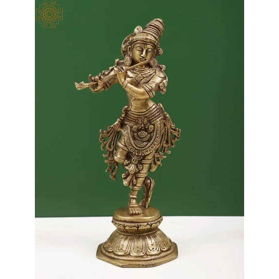 9" Brass Bhagawan Krishna Sculpture - Brass Statue