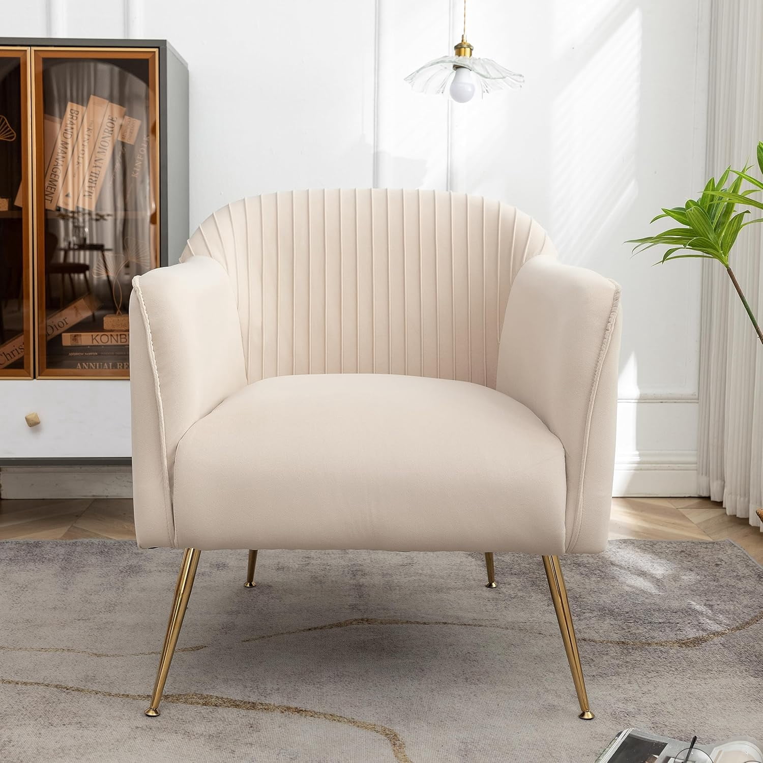 US Pride Furniture Contemporary Velvet Accent Chairs for Living Room Bedroom and Entryway Modern Armchair with Sleek Metal Legs Elegant Seating Solution for Small Spaces Tan