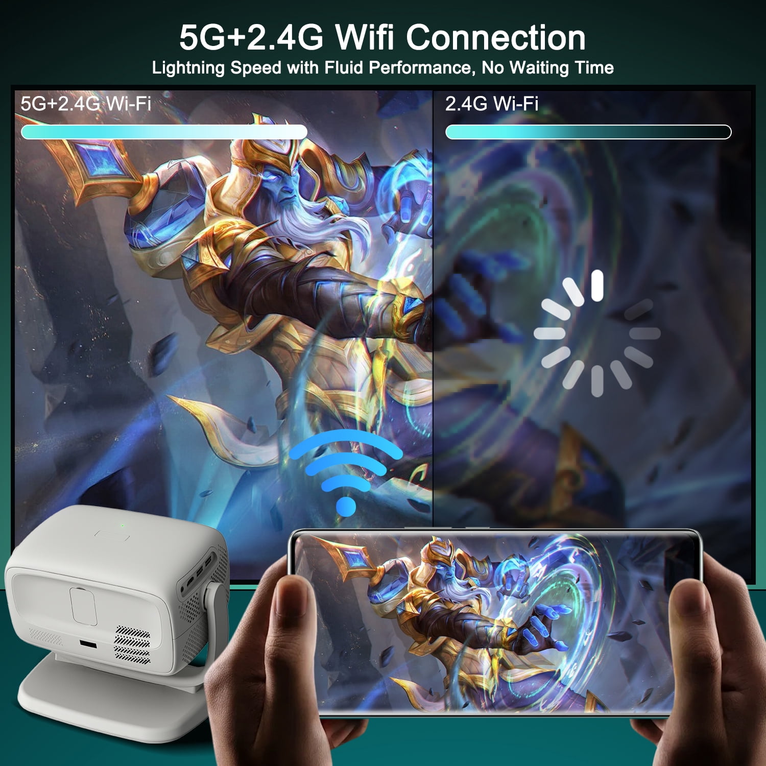 Smart Projector with WiFi 2.4G/5G & Bluetooth 5.1,Native 1080P,Portable Projector for Bedroom,Indoor & Outdoor Use,Auto Focus,220 ANSI