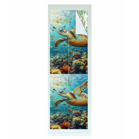 Window Privacy Film Ocean Turtle Stained Glass Window Film Decorative Sun Block Window Cover Summer Beach Underwater Coral Fish Sea Window Clings Static Adhesive Sticker for Bathroom 17.7"x78.7"