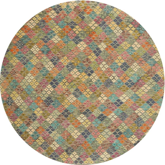 Ahgly Company Indoor Round Contemporary Brownish Green Southwestern Area Rugs, 7' Round