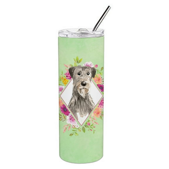 Carolines Treasures CK4391TBL20 Irish Wolfhound Green Flowers Stainless Steel 20 oz Skinny Tumbler 20 oz multicolor