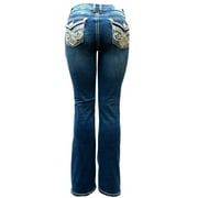 Jack David Rhinestone Studs Dark Wash Denim Flap Pocket Bootcut Jeans