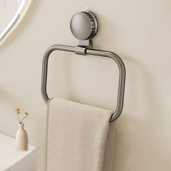Xecvkr Suction Cup Towel Ring Holder Aluminum Alloy Wall Mount No Drill Bathroom Kitchen Towel Rack, 9.45x6.54 Inch Gray White