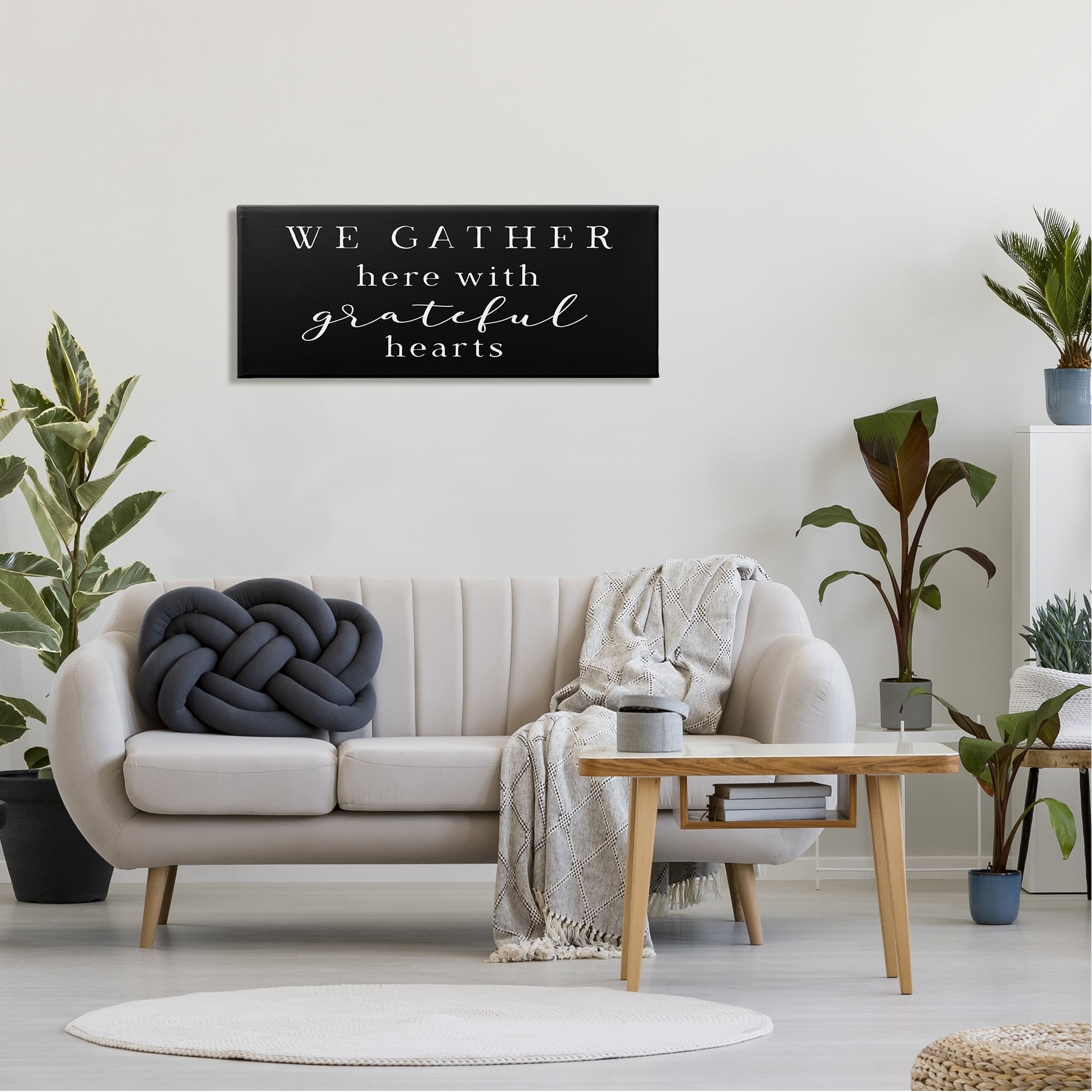 Stupell Industries Gather With Grateful Hearts Family Typography Sign Graphic Art Gallery Wrapped Canvas Print Wall Art, Design by Elizabeth Tyndall