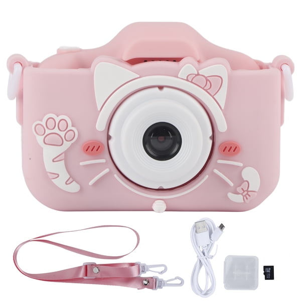 Cámara para niños de 40 MP con dibujos de gatos y rompecabezas, ideal como regalo de cumpleaños, color rosa