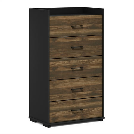 HomeStock Modern Organization And Storage Handle Bedroom 5-Drawer Chest Dresser Columbia Walnut/Black