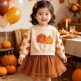 thumbnail image 2 of Rggeeun Halloween Girls Sets Cute Tops Crew Neck Sweatshirt Ruffle Pleated Skirt Pumpkin Graphic Fall Outfits Play Sports Elegant,Brown,18-24 Months, 2 of 4