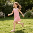 thumbnail image 6 of FRSASU Girl's Sleeveless Summer Tank Dress Crew Neck Casual Solid Color Beach Vacation Sundress Pink-A, 6 of 8