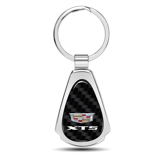 iPick Image for Cadillac XT5 Real Black Carbon Fiber Chrome Metal Teardrop Key Chain, Official Licensed