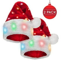 Funny Santa Hats for Adults [2 Pack] with 20 Blinking Color-Changing Light up LED Lights - Soft Plush Faux Fur Funny Christmas Hats for Adults and Kids (2 Hats)
