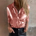 thumbnail image 5 of Hvyesh Plus Size Womens Faux Leather Shirts Trendy Button Downs Shirt Casual Long Sleeved Shirt Top Disco Shiny Nightclub Party Shirt, 5 of 9