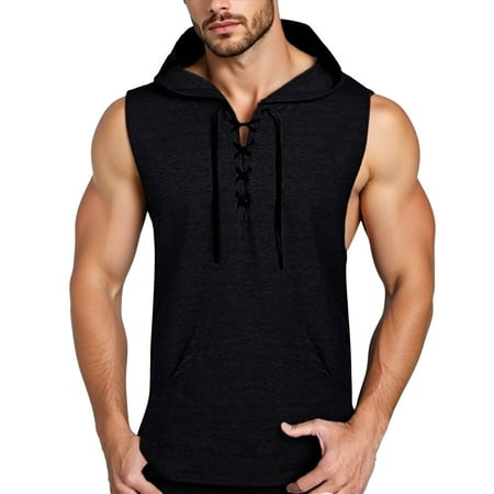 Glisme Tank Tops Men Apparel Casual Tank Tops For Everyday Wear With A Slim Fit And Drawstring Decoration Gym Workout Undershirt Black