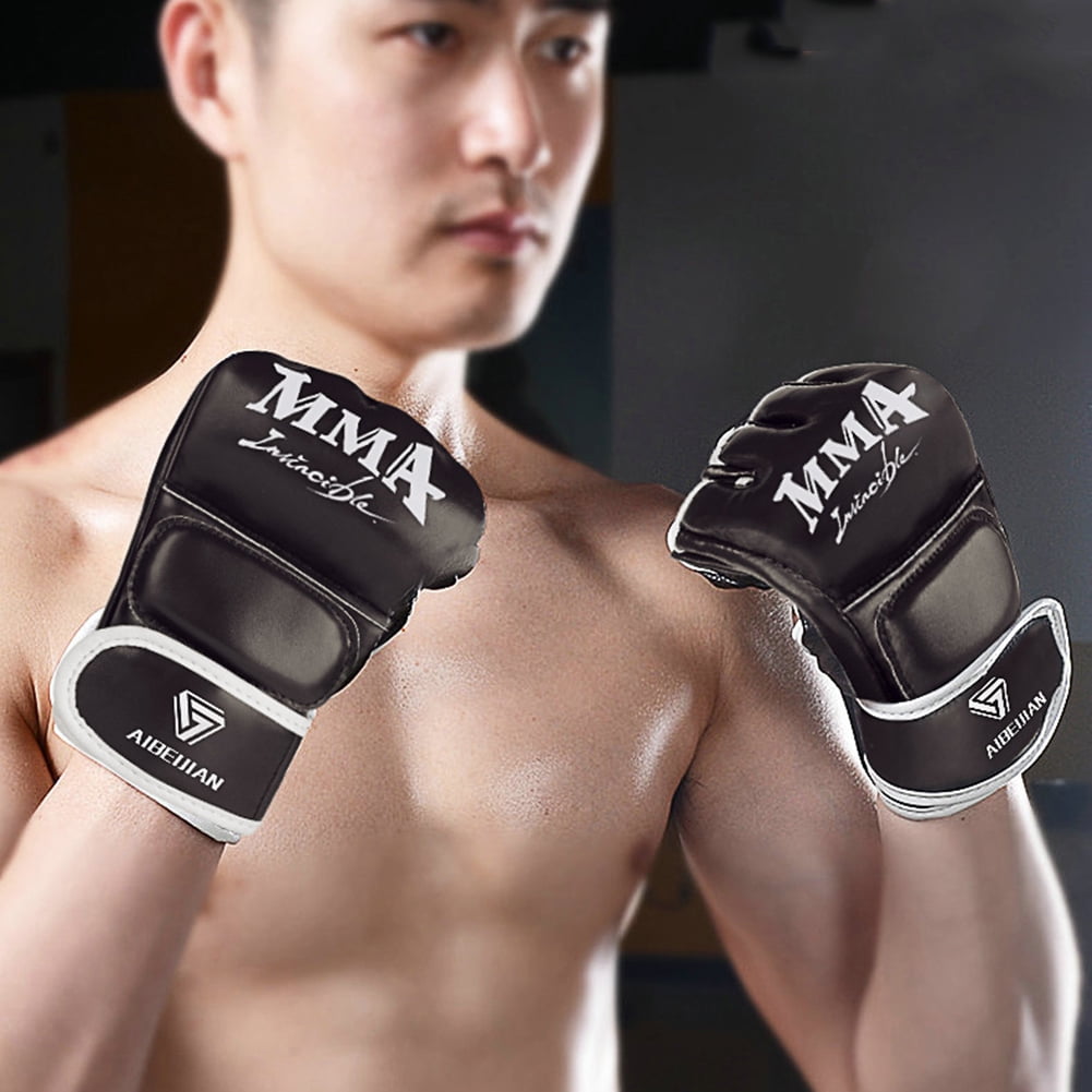 BLEEUS Half Finger Boxing Gloves Wearable Pu Breathable Sports Equipment Fitness Supplies (Black L)