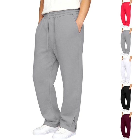 Muxikeji Clothes Mens Split Hem Back Pocket Casual Long Pants Comfort Loose Fit Breathable Daily Streetwear Trousers