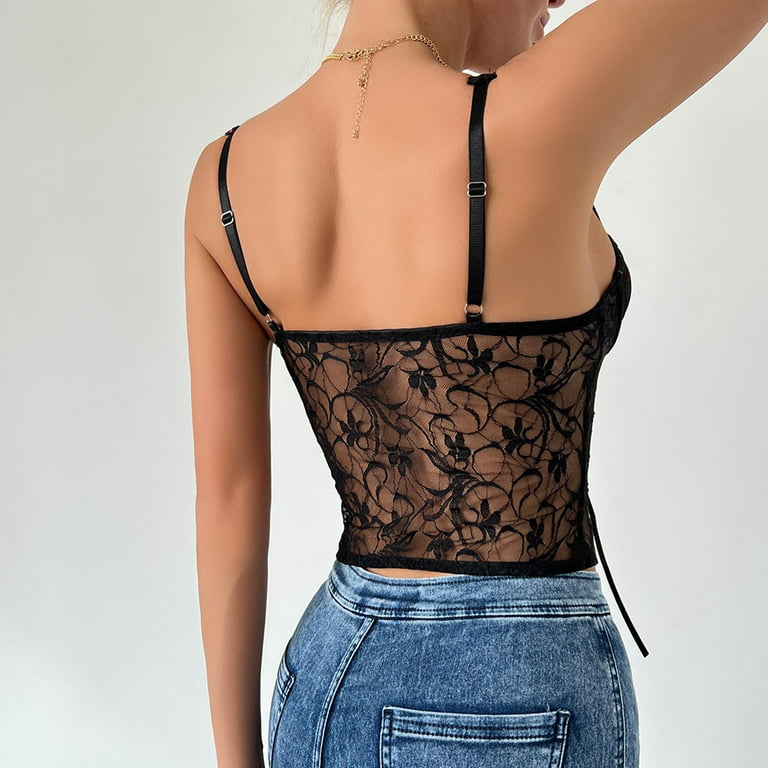 pbnbp Corset Tops for Women Big Bust Vintage Lace Patchwork Boned Bustier  Strappy Tie Front Underwire Going Out Crop Tops for Women Party Streetwear  