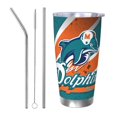 thumbnail image 1 of Taza térmica duradera de acero inoxidable 304 con tema del equipo de fútbol de los delfines con tapa y pajita Taza térmica de acero inoxidable de 20 oz Taza para automóvil Adecuada para bebidas frías, 1 of 8