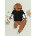 thumbnail image 2 of Infant Baby Boys Pants Set, Long Sleeve Hooded Striped Sweatshirt with Elastic Waist Sweatpants Set, 2 of 7