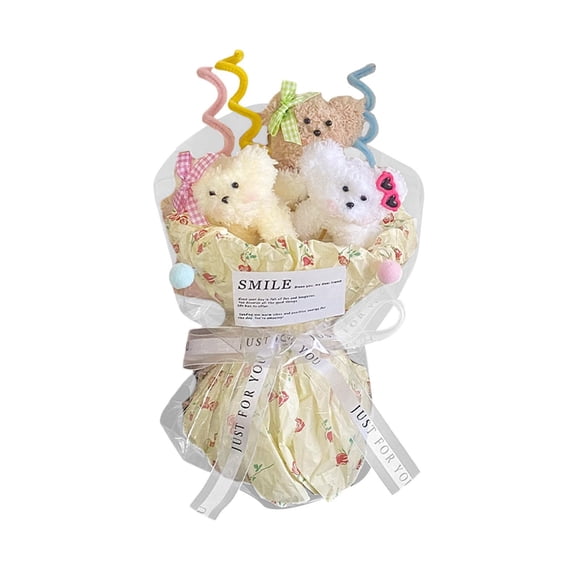 Siruishop Cute Plush Dog Bouquet Cartoon Decorative Handmade for Mom Wife Party Favors beige