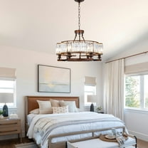 LUOLAX 24-inch modern simple chandelier, 6-head bedroom chandelier, dining room living room lighting fixture (brown)