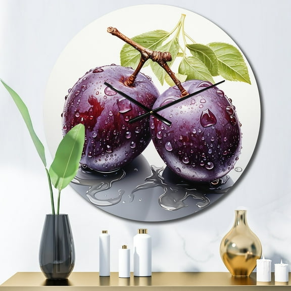 Designart "Fruit Plum violet Pointillism I" Food & Beverage Oversized Wall Clock
