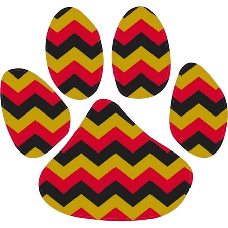 - 5in x 4.5in Gold Black Red Chevron Paw Print Wildcat Tiger Lion Cougar Deca Bumper Sticker Vinyl Window Decal