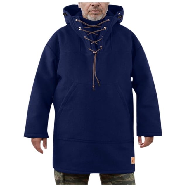 Sweat à Capuche Rétro pour Hommes avec Col Montant, Coupe Ample Décontractée, Style Business, Manches Longues Mi-Longues, Couleur Unie