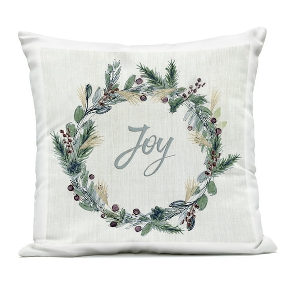 Stupell Industries Joy Seasonal Greenery Wreath Outdoor Printed Pillow design by Susan Jill, 18 x 7 x 18