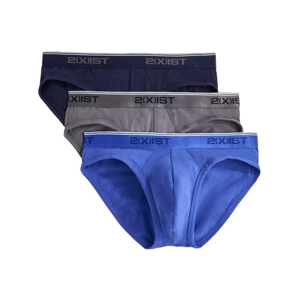 2(X)IST Men's Cotton Stretch No Show Brief 3-Pack, Eclipse/Lead/Dazzling Blue, Small