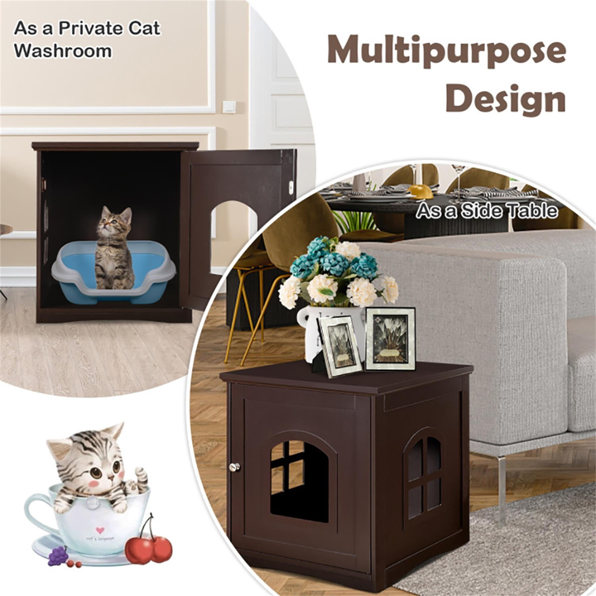 Kadyn 21" Indoor Cat Houses Furniture, Hidden Cat Litter Boxes Enclosure, Multipurpose Cat Shelter, Brown