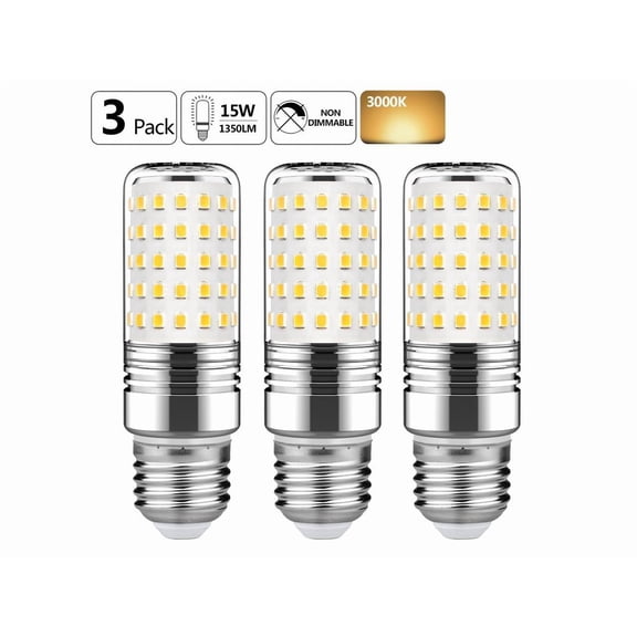 15W LED Cylindrical Bulb,E26 LED Candelabra Light Bulbs 120 Watt Equivalent,1500lm, Warm White 3000K LED Chandelier Bulbs, Non-Dimmable LED Lamp(3-Pack)