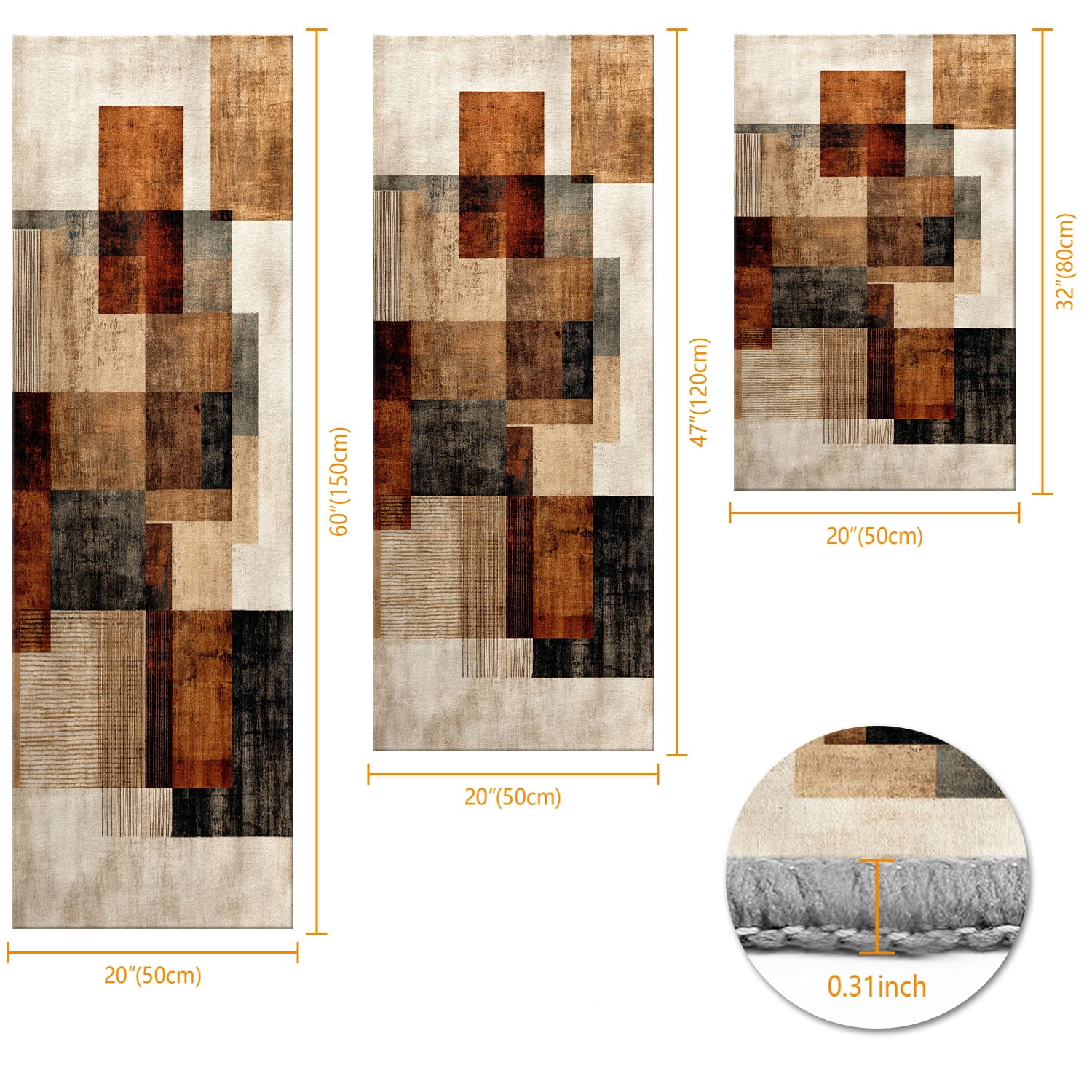 3 Piece Kitchen Rug Set, Non-Slip And Washable, Abstract Pattern Kitchen Hallway Rug, Soft And Comfortable, Suitable For Sinks, Floors, Entrances, Hallways and Bathrooms