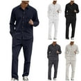 thumbnail image 5 of RUTAYY Men's Outfits Long Sleeve Solid Color Casual Shirts Tops Pants Indoor Outdoor Activities Classic Chic Sets, 5 of 5