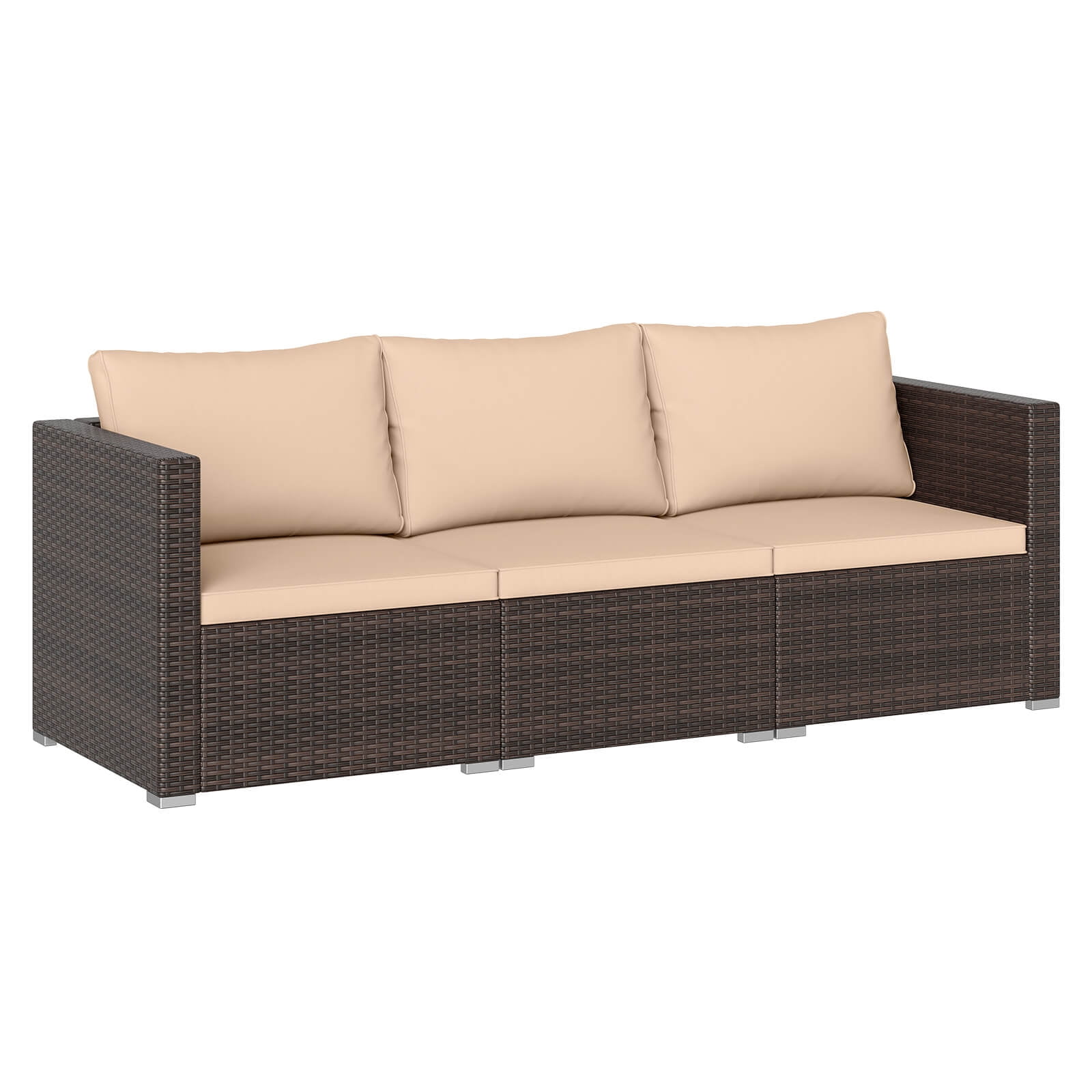 Costway 3PCS Patio Sectional Sofa Set with Right Arm Sofa & Left Arm Sofa, Soft Cushions Beige + Mix Brown