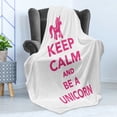 thumbnail image 4 of Keep Calm Soft Flannel Fleece Throw Blanket, Keep Calm and Be a Unicorn Text with Mythological Fairytale Pony Animal, Cozy Plush for Indoor and Outdoor Use, 60" x 80", Pink White, by Ambesonne, 4 of 5