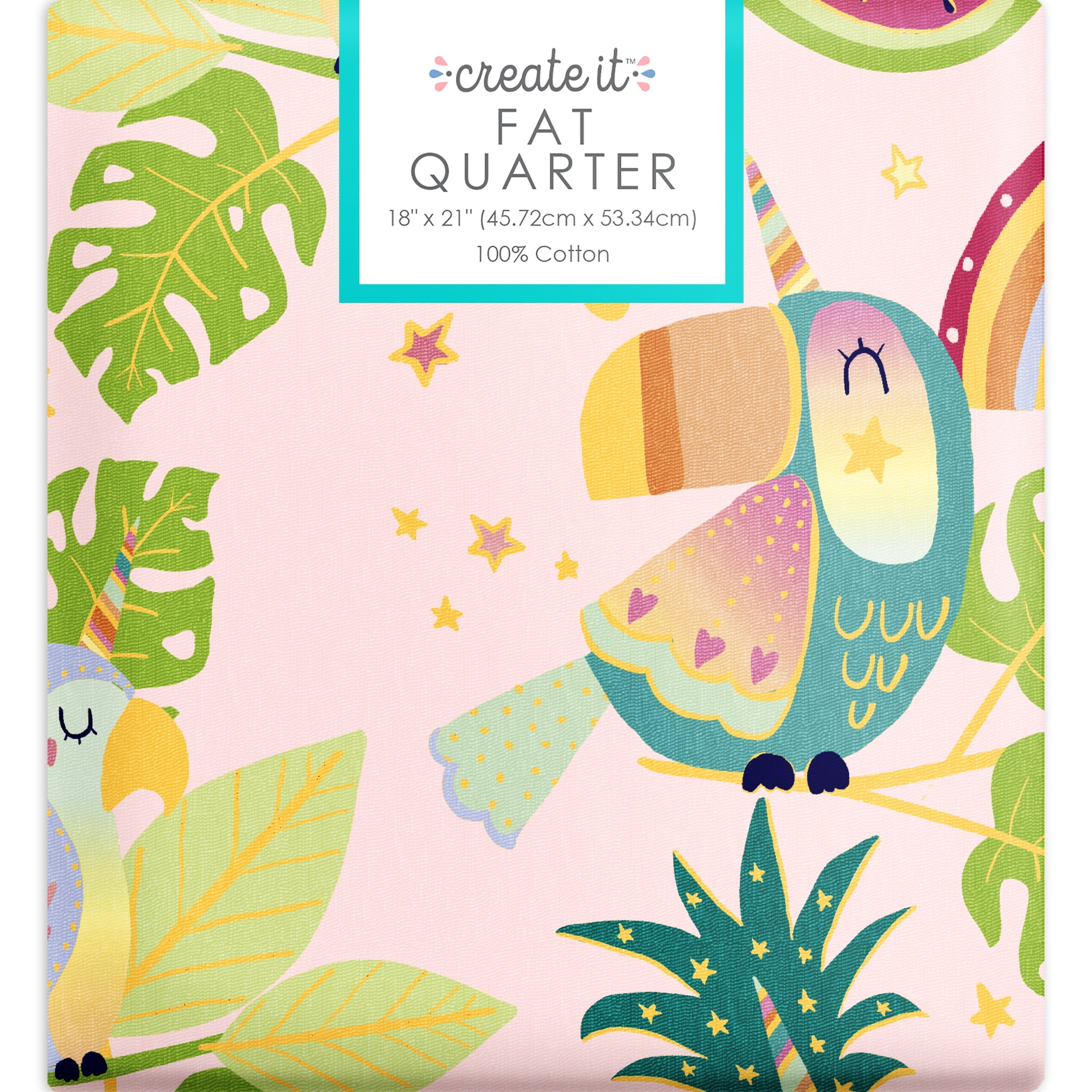 Create It 18"x21" Cotton Tropical Precut Sewing & Craft Fabric, Pink 10 Pieces