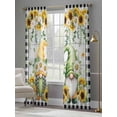 thumbnail image 4 of Sunflower Gnomes Sheer Curtains 96 Inch Length 2 Panels Set Window Treatments, Spring Farmhouse Daisy Leaf Wooden Grain Rod Pocket Semi Curtains for Living Room/Bedroom/Kitchen Décor, 104"W x 96"L, 4 of 7