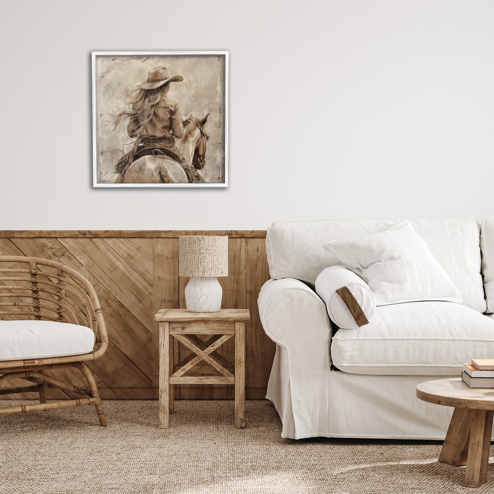 Stupell Industries Windblown Cowgirl on Horseback White Framed Giclee Art, design by Marta Wiley