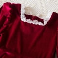 thumbnail image 5 of Mercatoo Toddler Girls Christmas Velvet Dress Square Neck Lace Trim Princess Long Sleeve Feast Evening Gown Swing Dress, 5 of 9