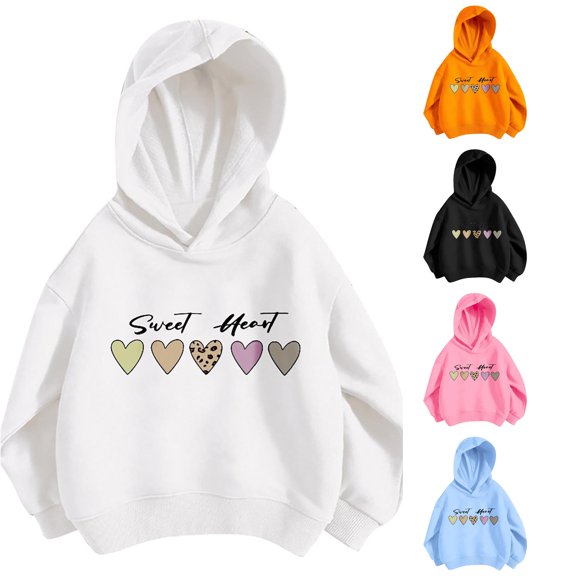 SGMVNU Hoodies for Girls Heart Graphic Sweatshirt Long Sleeve Ribbed Hem Fall Winter Clothes, Size 4-5 Years, White