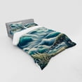 thumbnail image 2 of Ambesonne Nautical Bedding Set 4 Pcs, Swirling Huge Waves Boat, King, Reseda Green Teal and Blue, 2 of 2