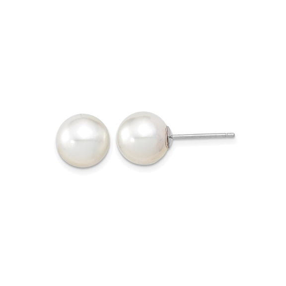 9-10mm White Saltwater South Sea Pearl Solitaire Earrings in 14K White Gold for Women